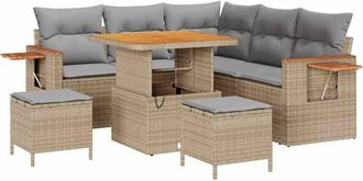 vidaXL Garden Sofa Set 9 pcs Beige and Light Grey Poly Rattan vidaXL