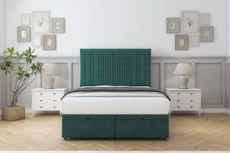 Comfort Beds The Foxy Plush Ottoman Bed Base-26 Strutted Headboard in Emerald | Size: Small Single
