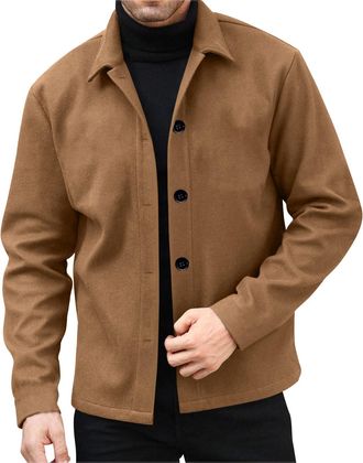 Generic Mens Wool Coat Long Sleeve Casual Smart Business Jackets Spring Autumn Classic Button Down Lightweight Jacket Regular Fit Turn-Down Collar Outerwear S