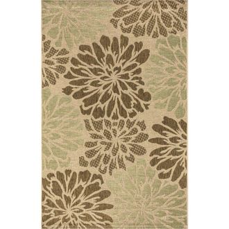 Jonathan Y Designs Zinnia Modern Floral Textured Weave Indoor/Outdoor Area Rug in Sage/brown at Nordstrom, Size 5Ft 0In X 8Ft 0In