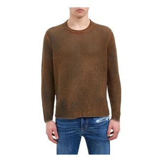 Avant Toi Round-neck Knitwear, male, Brown, Size: L Maglia Girocollo Hand Painted