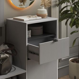 Vicco Banco Para Zapatos Eliza, Gris, 100 X 98.5 Cm Con Puerta Y Caj&oacute;n, Vicco