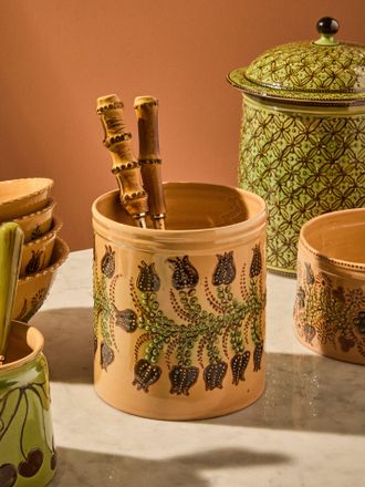 Poterie d'&Eacute;vires Flowers Hand-Painted Ceramic Utensil Pot