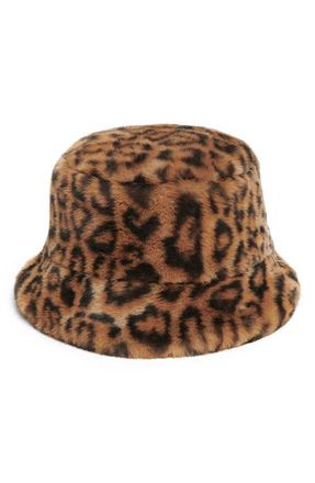 Apparis Amara Leopard Pluche Faux Fur Bucket Hat at Nordstrom
