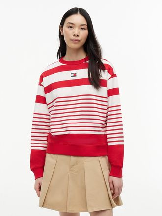 Tommy Hilfiger Womens Tommy Jeans Relaxed Striped Sweatshirt - Amaryllis Red / Stripe - S
