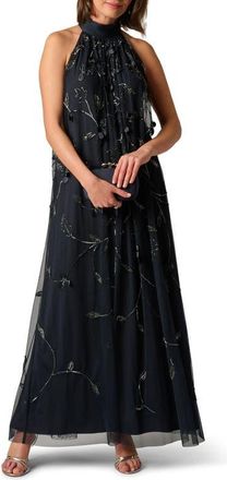 Adrianna Papell Beaded Floral Trapeze Gown in Midnight at Nordstrom, Size 10