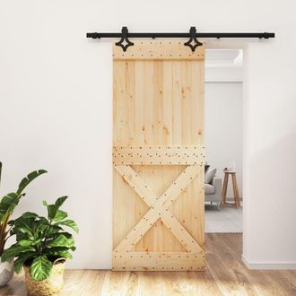 Berkfield Home Sliding Door with Hardware Set 85x210 cm Solid Wood Pine in Brown