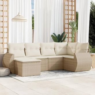 vidaXL Juego De Sof&aacute;s Jard&iacute;n Con Cojines 6 Pzas Rat&aacute;n Sint&eacute;tico Beige Vidaxl