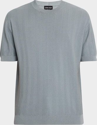 Giorgio Armani Men & apos;s Silk and Cotton Chevron Crewneck Sweater