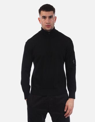 C.P. Company Mens Extrafine Merino Wool Half-Zip Sweater - Black - Size: 44
