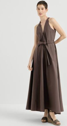 Brunello Cucinelli Techno cotton poplin belted dress in Chocolate at Nordstrom, Size Xxx-Large