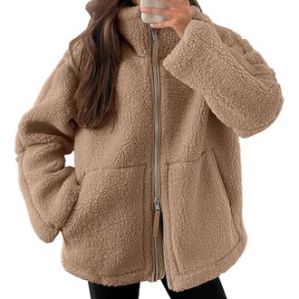 Generic Teddy Fleece Jacket Women Ladies Lightweight Warm Full Zip Coat Breathable Ladies Coats Long Sleeve Sherpa Jacket Sweatshirts Wool Coat Outdoor Sport 