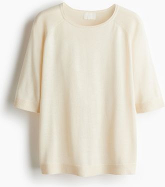 H&M Gestricktes T-Shirt - Cremefarben