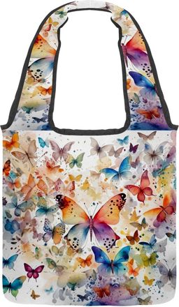 Generic Watercolor Art Butterflies Reversible Canvas Shoulder Tote - Double-Sided Print, 12oz Cotton, 27cm Drop, Fold-Flat Bag for Travel, Shopping, Street Ou