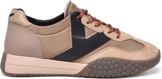 Keh-noo Taupe Leather Patchwork Sneakers