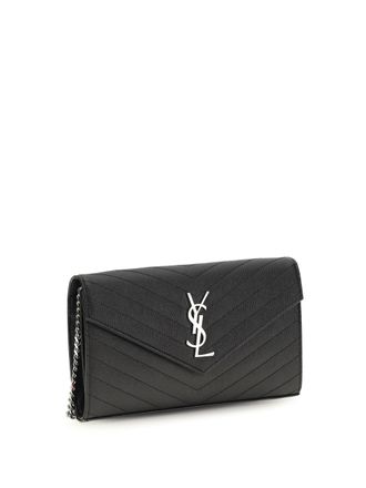 Saint Laurent Womens Chain Wallet Prunia Matelass&eacute; Black Calf Leather & Purses
