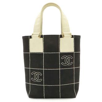Chanel Black White Yellow Canvas Handbag Tote Bag (Pre-Owned)