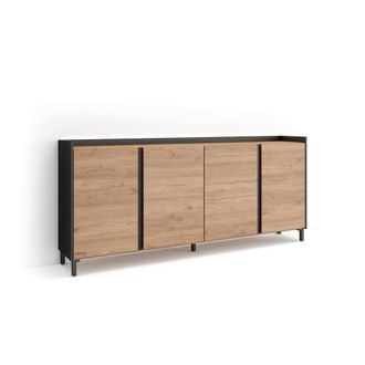 Skraut Home Aparador efecto madera roble y negro 207x35x91cm con patas
