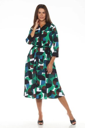 Joseph Ribkoff Geometric Print Midi Shirt Dress In Vanilla/multi