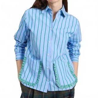 Vilagallo Striped Shirt With Ruffle Pockets In Blue / Green