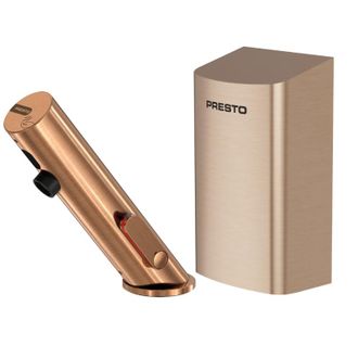 Presto Grifo Mezclador Infrarrojo Con Llave De Paso + Secador De Manos Presto Linea, Cobre Cepillado