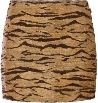 Elisabetta Franchi Rokken, Dames, Bruin, XL, Polyester, Raffia-effect Minirok met Tijgerprint