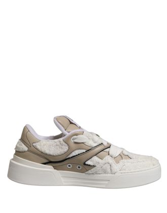 Dolce & Gabbana Witte Beige Nep-Shearling Lage Sneakers Schoenen