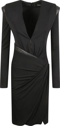 Versace Diepe V-hals Cr&ecirc;pe Mini Jurk - Dames - Korte kleedjes - Zwart - M - Leer - Kleedjes