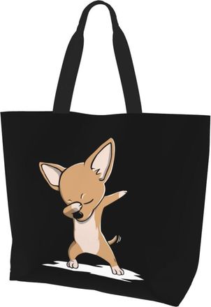 AOOEDM Dabbing Chihuahua Ladies Canvas Tote Reusable Shopping Bag