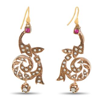 Luxury Bazaar Antique 9K Rose Gold 1.0ct Diamond and Ruby Drop Earrings MF07-081926