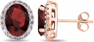 Allurez Oval Garnet & Halo Diamond Stud Earrings 14k Rose Gold 4.60ct