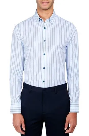 W.R.K Regular Fit Stripe Performance Stretch Dress Shirt in Blue/Blue at Nordstrom Rack, Size 15.5