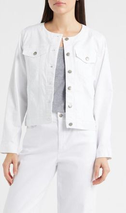 Eileen Fisher Stretch Organic Cotton Round Neck Jean Jacket in White at Nordstrom, Size Xx-Small