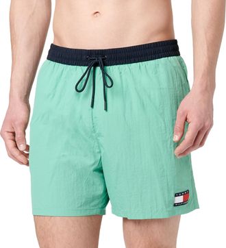 Tommy Hilfiger Mens Medium Drawstring Swim Shorts, Green (Fort Green), XL