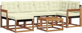 vidaXL Conjunto De Sof&aacute;s De Exterior 7 Uds. Natural Y Crema Vidaxl