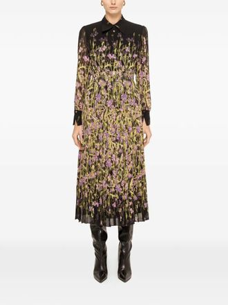 Nissa pleated printed midi dress - Nero