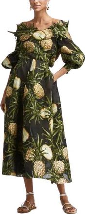 Oscar De La Renta Oscar De La Renta Black Pineapple Blouse and Midi Skirt Set Size XS