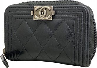 Chanel Black Grained Calfskin Coin Purse/Coin Case (Pre-Owned)