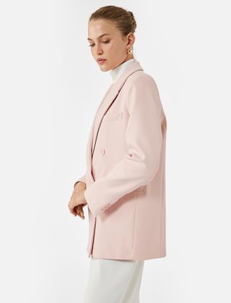 Koton PAKKENJACKET Lange Oversized Blazer Vrouwelijk Kruissteek Roze