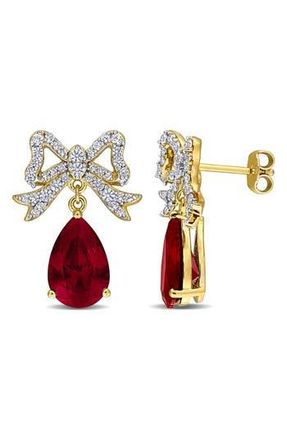 Delmar Lab-Grown White Sapphire & Lab-Grown Ruby Bow Drop Earrings in Red at Nordstrom Rack