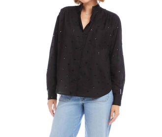 Karen Kane Lyris Long Sleeve Beaded Sequin Shirt In Black