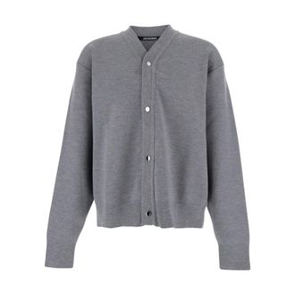 Jacquemus Cardigans, male, Gray, Size: L Grey V-Neck Cardigan Cotton Man