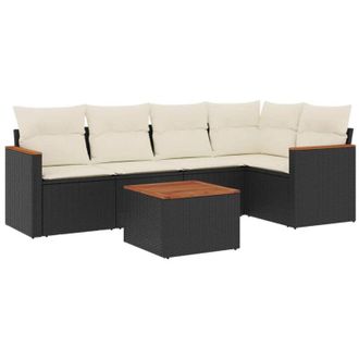 vidaXL Vidaxl - Set De Sof&aacute;s De Jard&iacute;n 6 Piezas Y Cojines Rat&aacute;n Sint&eacute;tico Negro