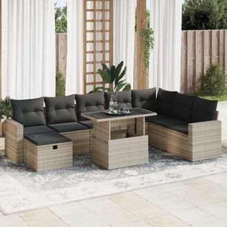 vidaXL Set Muebles Jard&iacute;n 9 Pzas Y Cojines Rat&aacute;n Sint&eacute;tico Gris Claro Vidaxl