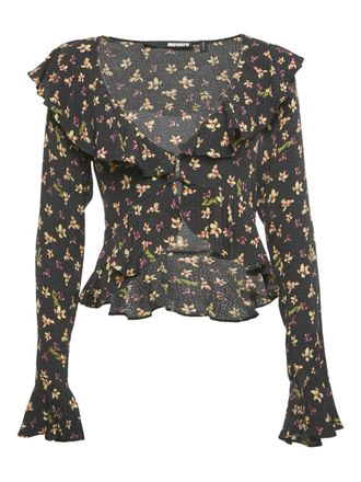 Rotate floral-print ruffle blouse - women - Viscose - S - Black