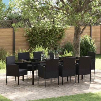 vidaXL Conjunto De Comedor De Jard&iacute;n 9 Pcs Negro Rat&aacute;n Sint&eacute;tico Vidaxl
