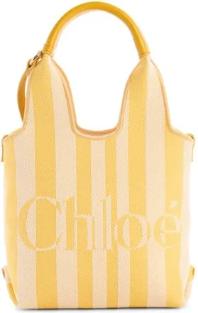 Chlo&eacute; Mini Stripy Jacquard Stripe Crossbody Tote in Radiant Yellow at Nordstrom