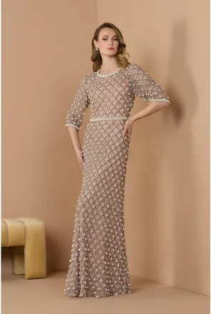 Mac Duggal Womens Pearl & Crystal Embellished Evening Gown in Light Rose at Nordstrom, Size 18