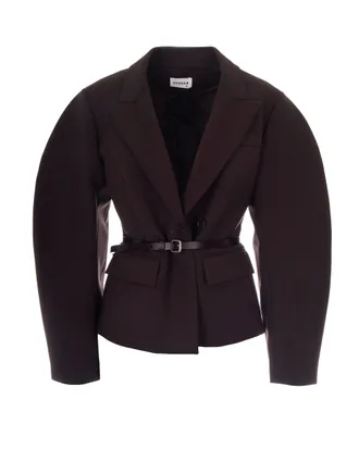 P.A.R.O.S.H. Dark Brown Double-Breasted Wool-Blend Blazer