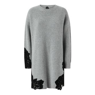 Pinko Knitted Dresses, female, Gray, Size: XS Lace Appliqué Wool Blend Dress